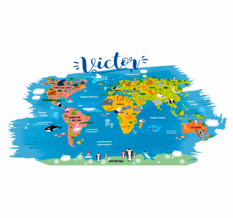 Tapete vinílico de mapa mundial com nomes em português - TenStickers