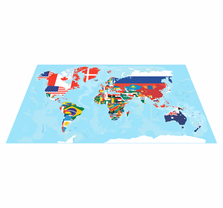 Tapete vinílico de mapa mundial com bandeiras - TenStickers