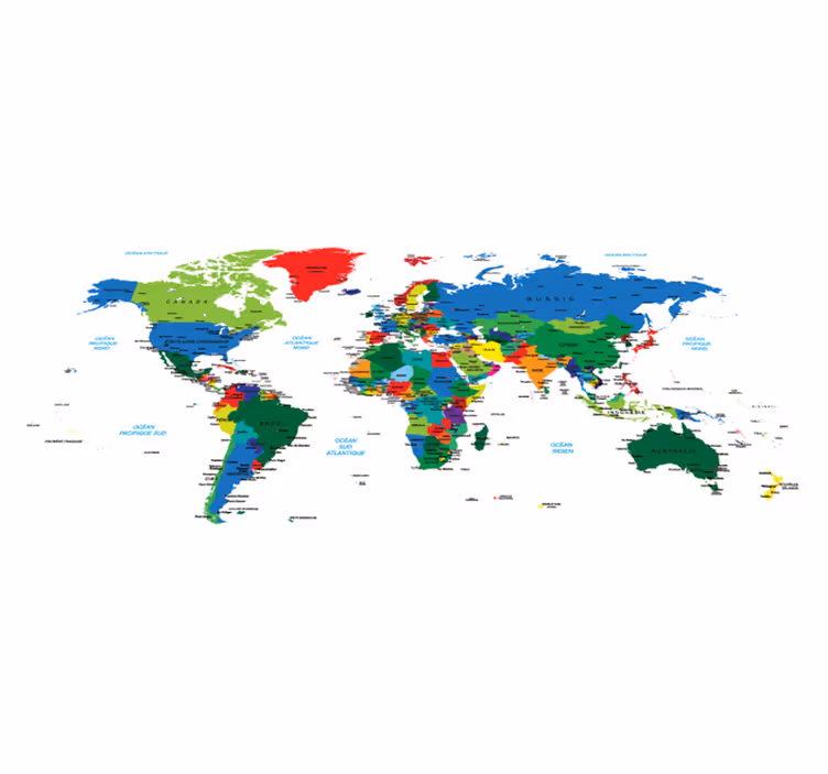 Tapete vinílico de mapa mundial mapa mundi colorido - TenStickers