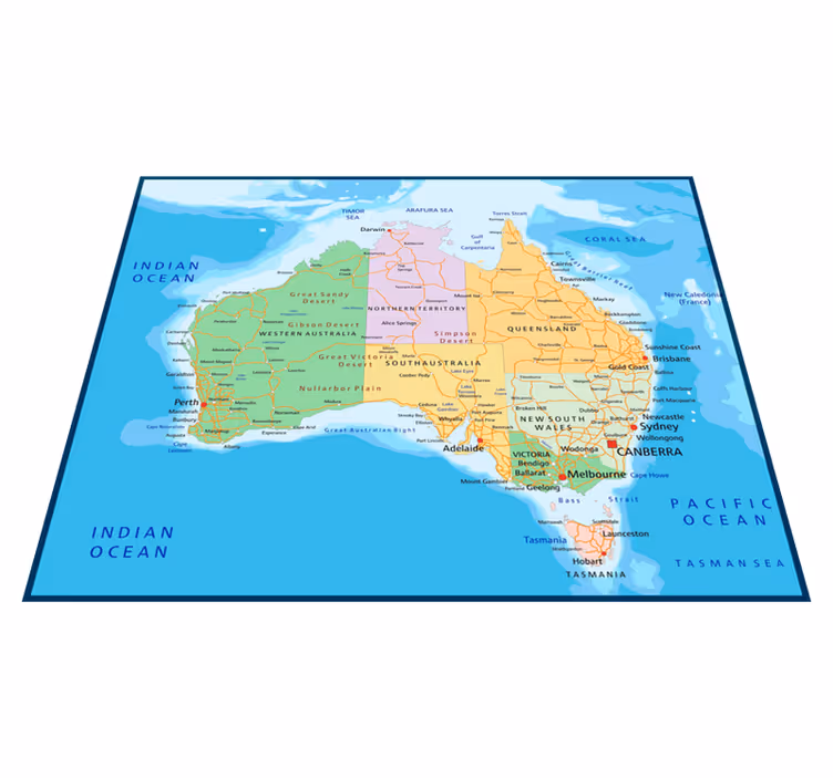 Tapete vinílico de mapa mundial mapa político da austrália - TenStickers