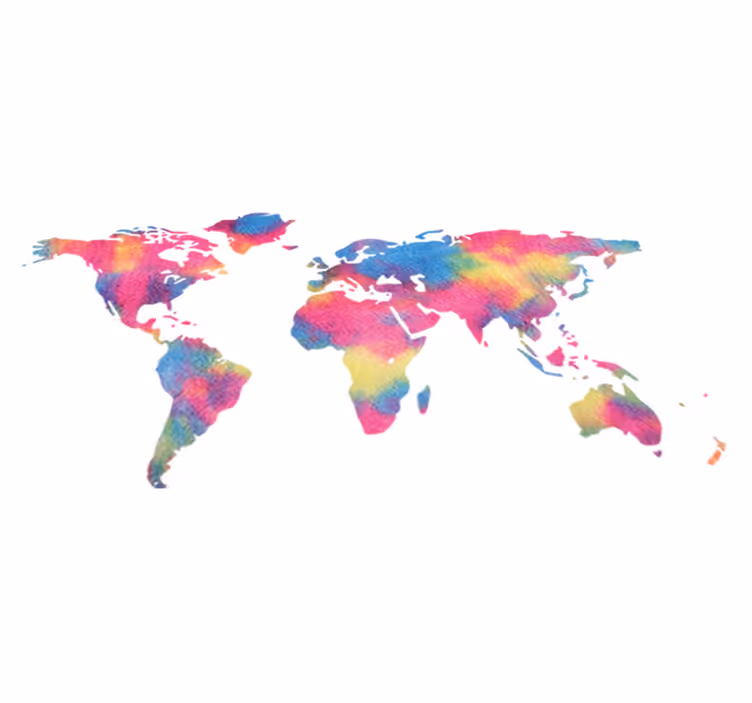 Tapete vinílico de mapa mundial com design tie dye - TenStickers
