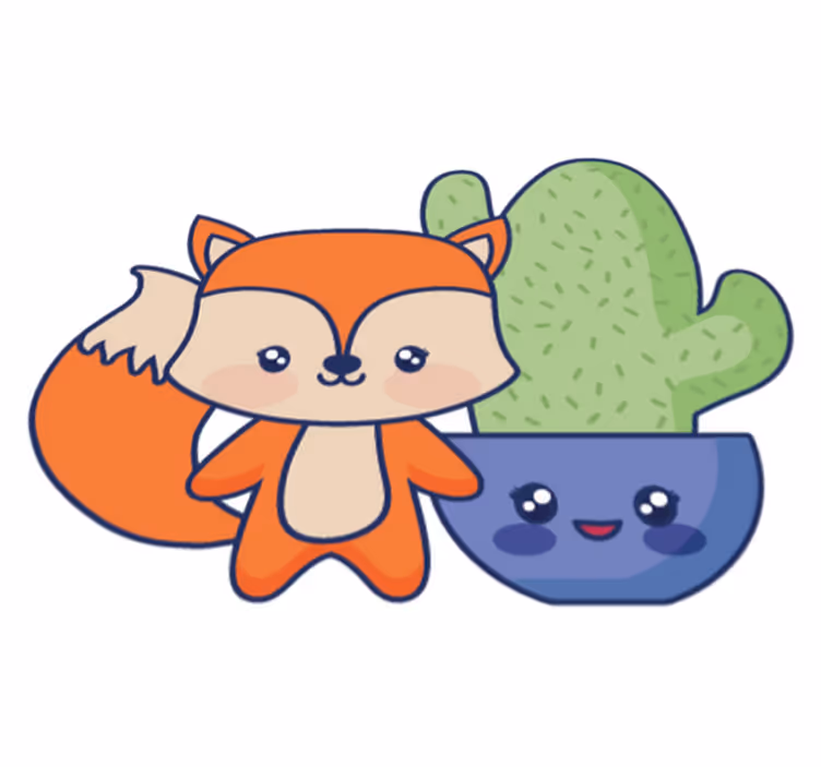 Tapete vinílico infantis anime cacto e raposa - TenStickers