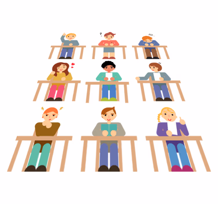 Tapete vinílico infantis adesivos de alunos na mesa - TenStickers