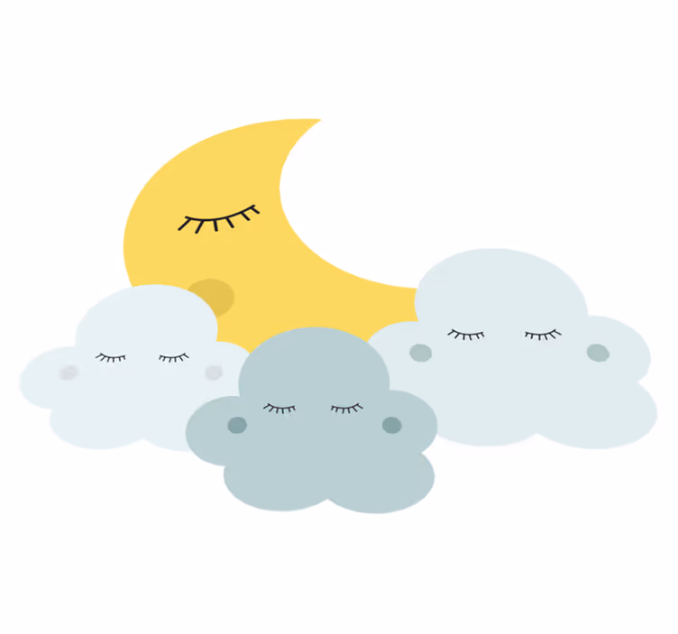 Tapete vinílico infantis lua e nuvem felizes dormindo - TenStickers