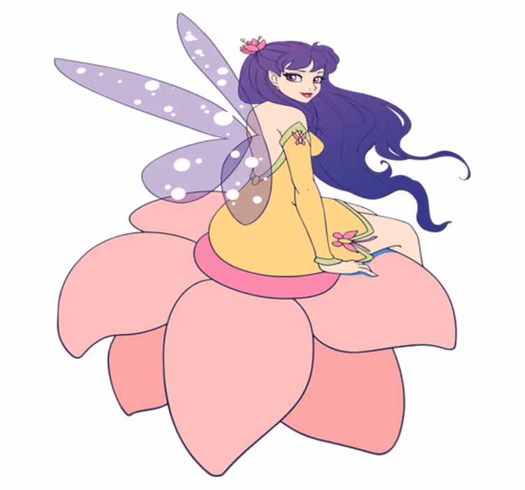 Tapete vinílico infantis fada fofa sentada na flor - TenStickers