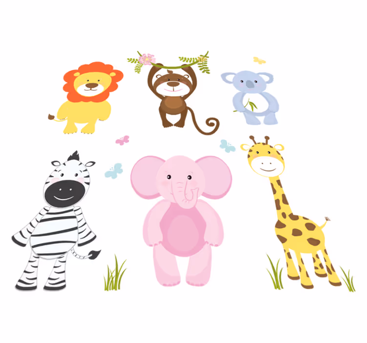 Tapete vinílico infantis animais de bebê coloridos - TenStickers