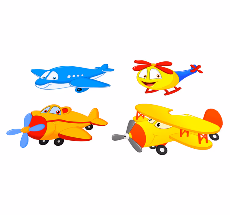 Tapete vinílico infantis aviões e helicópteros com rostos - TenStickers