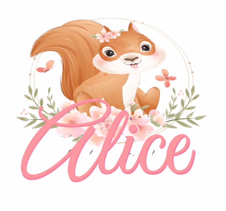 Tapete vinílico infantis esquilo fofo com nome - TenStickers