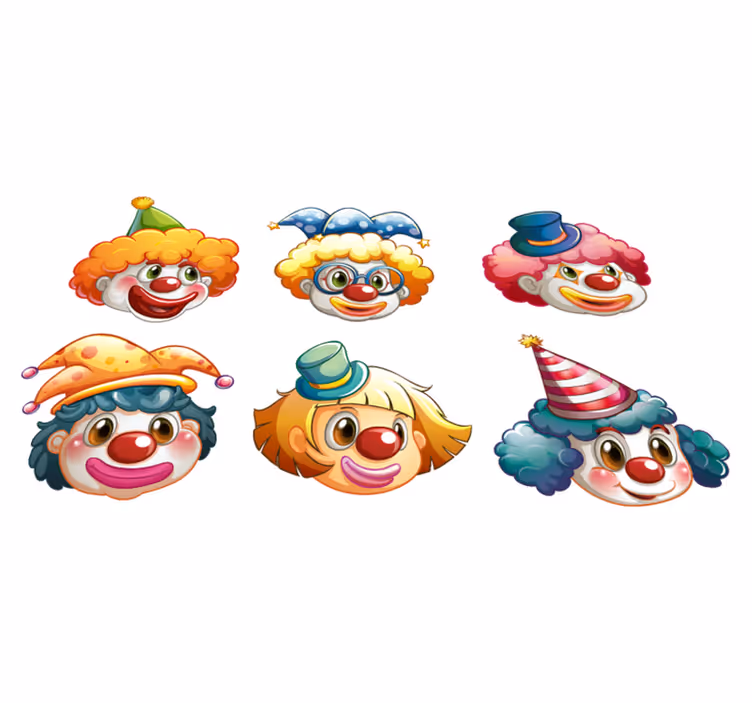 Tapete vinílico infantis rostos de palhaços coloridos - TenStickers