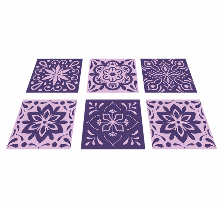 Tapete vinílico casa de banho azulejos florais roxos - TenStickers