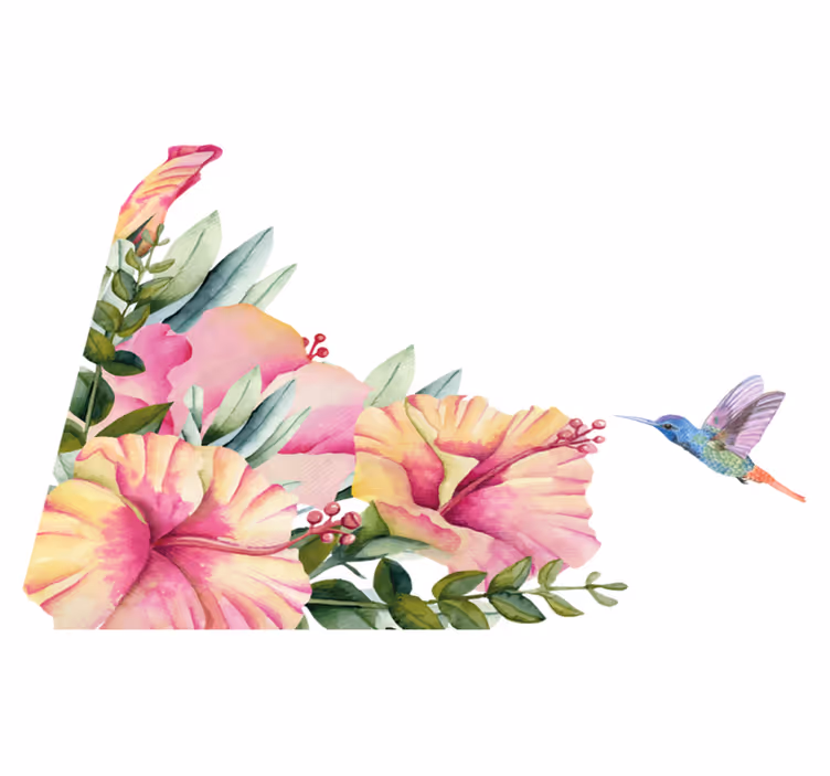 Tapete vinílico casa de banho flores com beija-flor - TenStickers