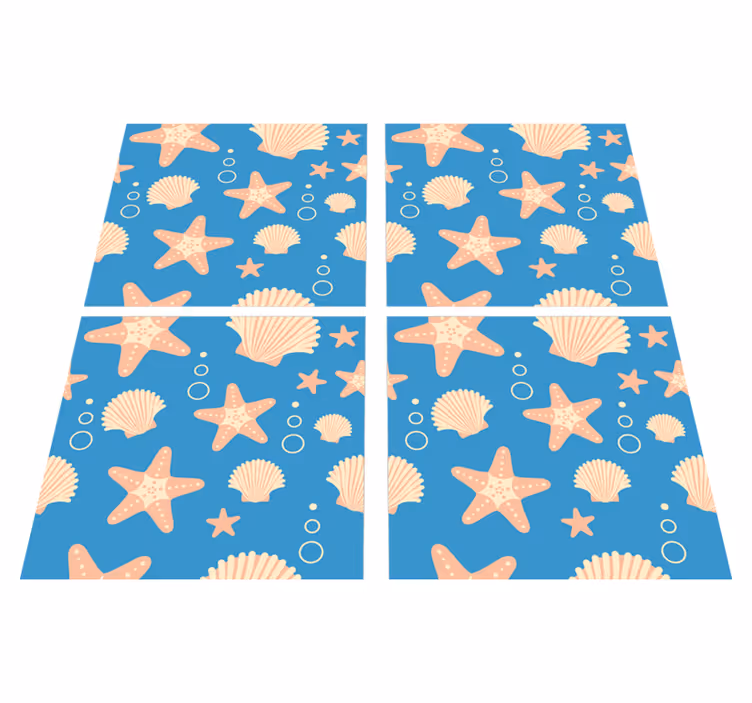 Tapete vinílico casa de banho estrelas do mar e conchas - TenStickers