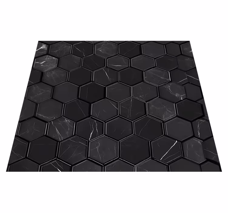 Tapete vinílico casa de banho hexágono preto - TenStickers