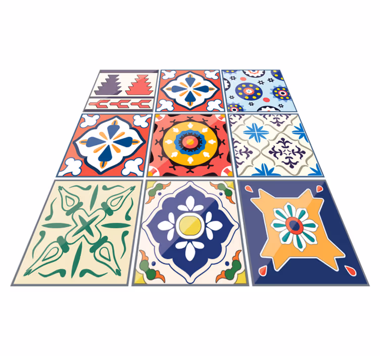 Tapete vinílico cozinha com azulejos ornamentais coloridos - TenStickers