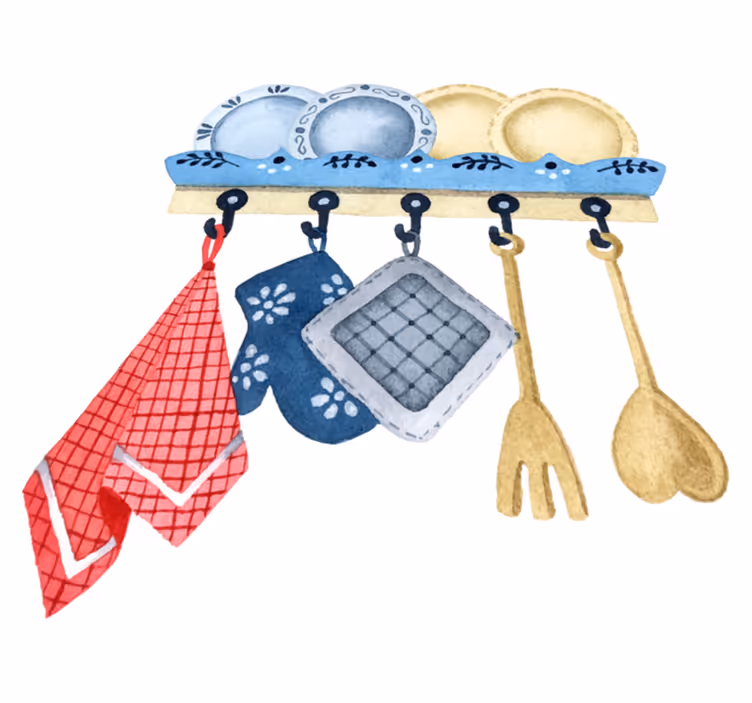 Tapete vinílico cozinha com utensílios em aquarela - TenStickers