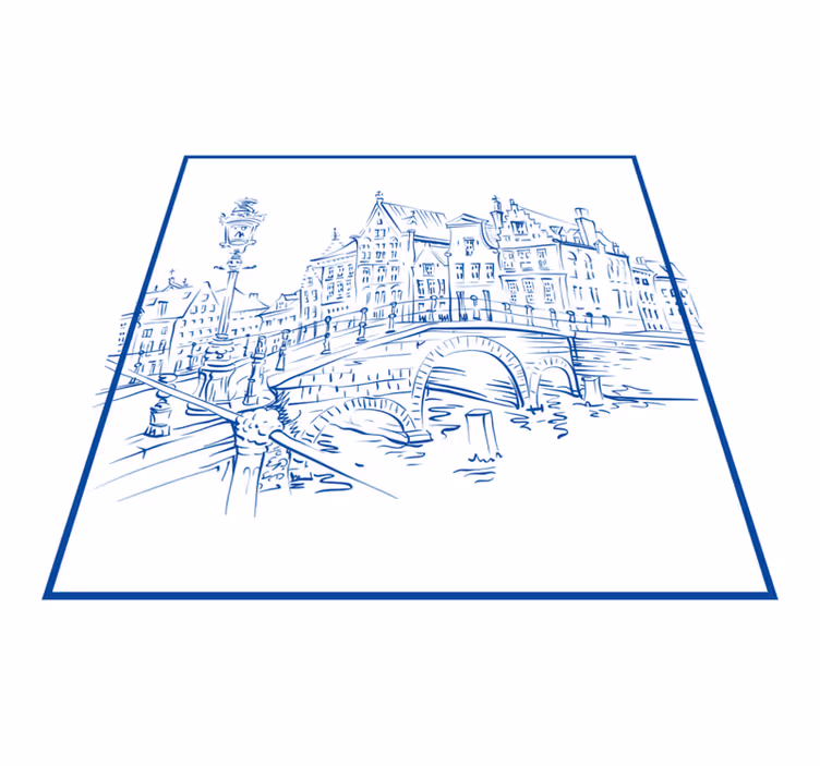 Tapete vinílico cozinha casas de canal em azul delft - TenStickers