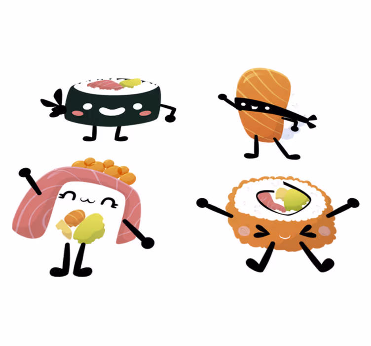 Tapete vinílico cozinha sushi fofo - TenStickers