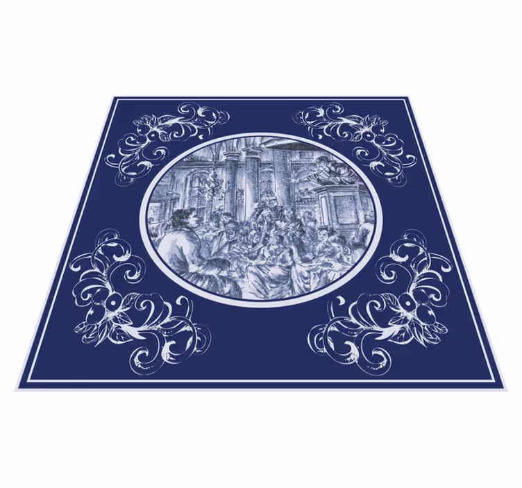 Tapete vinílico cozinha pessoas de delft em azul - TenStickers