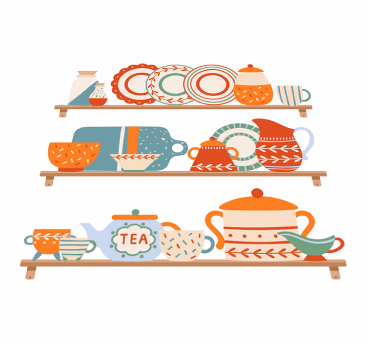Tapete vinílico cozinha e utensílios na prateleira - TenStickers