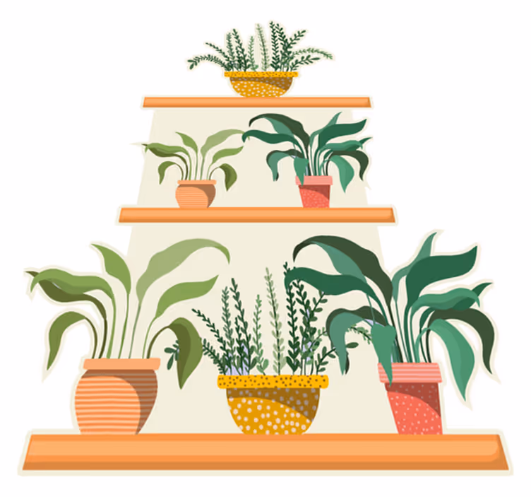 Tapete vinílico cozinha prateleira de plantas aquareladas - TenStickers