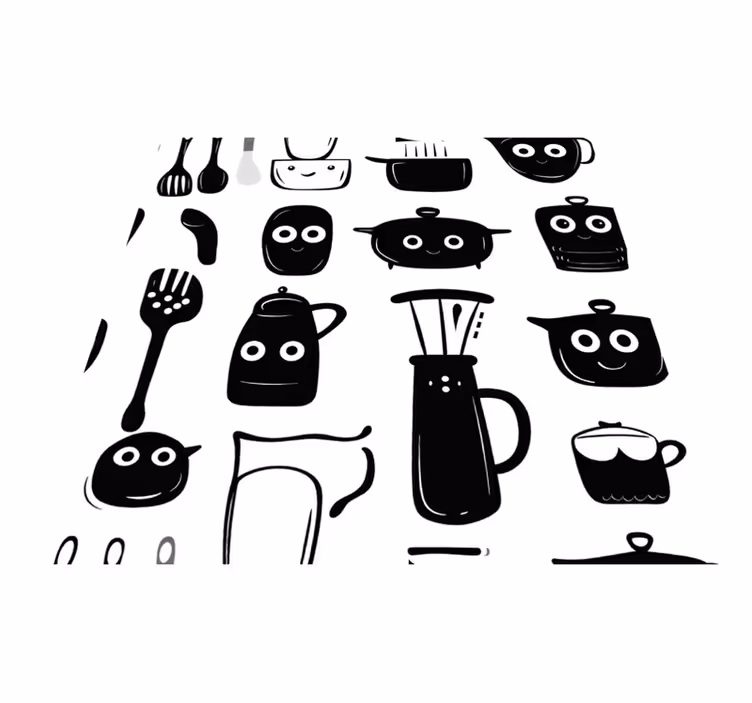 Tapete vinílico cozinha utensílios pretos desenhados - TenStickers