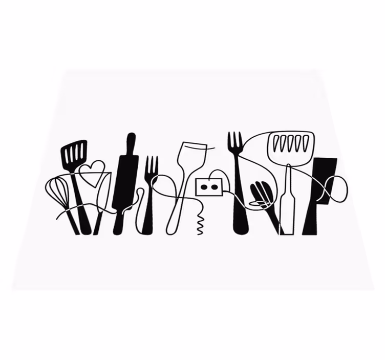 Tapete vinílico cozinha utensílios de cozinha em linha - TenStickers