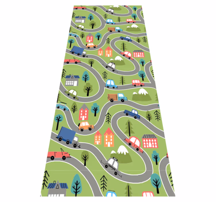 Tapete vinílico quarto rua colorida com carros de corrida - TenStickers