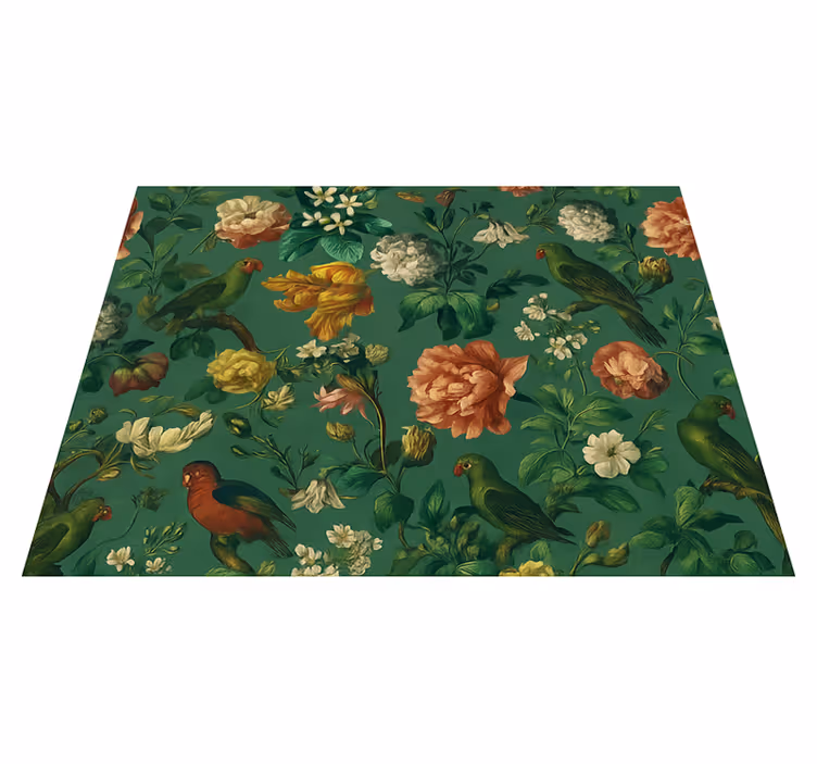 Tapete vinílico quarto com flores e pássaros verdes - TenStickers