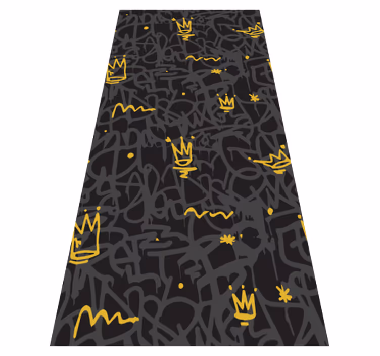 Tapete vinílico quarto coroa graffiti preto e dourado - TenStickers