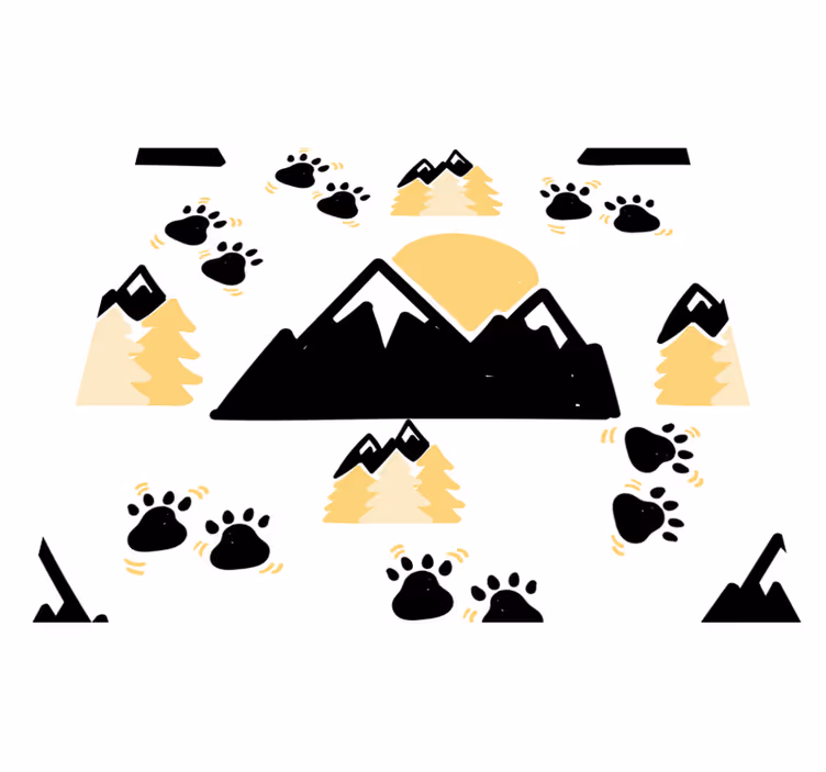 Tapete vinílico quarto pegadas na montanha fundo branco - TenStickers