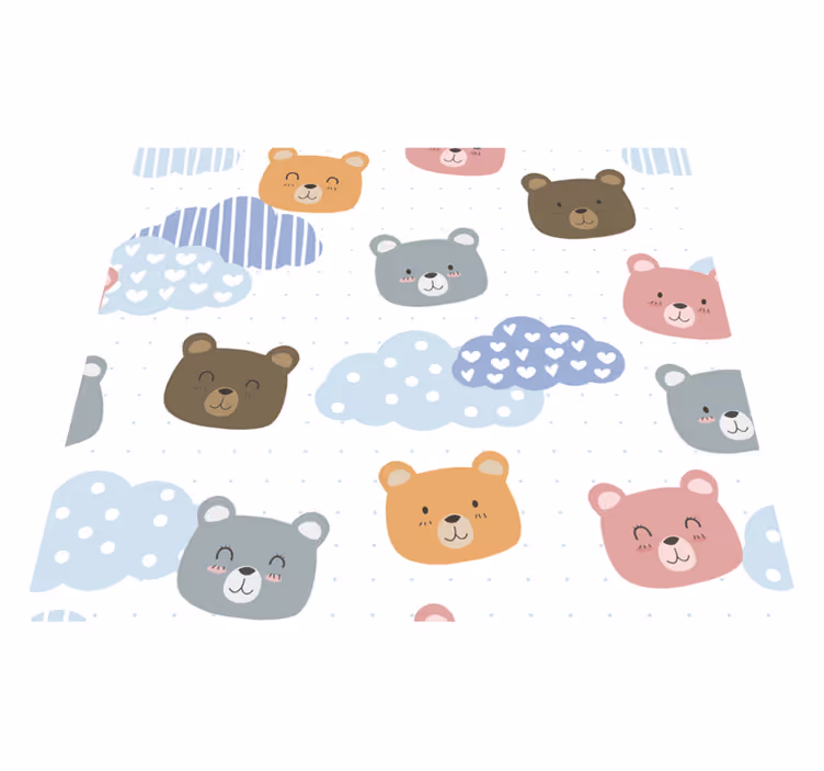 Tapete vinílico quarto urso minimalista sorriso fundo branco - TenStickers