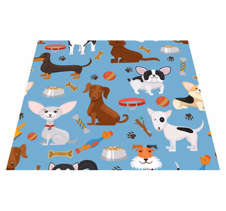 Tapete vinílico quarto com estampa de cães fundo azul - TenStickers