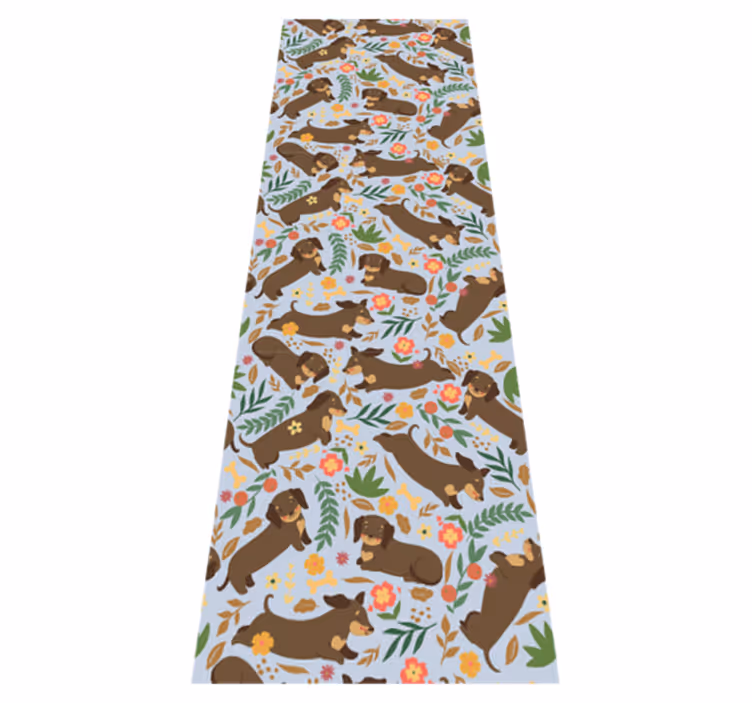 Tapete vinílico quarto padrão de dachshund e flores - TenStickers