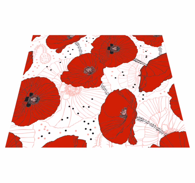 Tapete vinílico natureza com flores vermelhas e desenhos - TenStickers