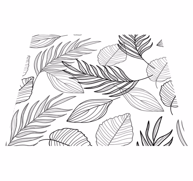 Tapete vinílico natureza desenho folhas preto e branco - TenStickers