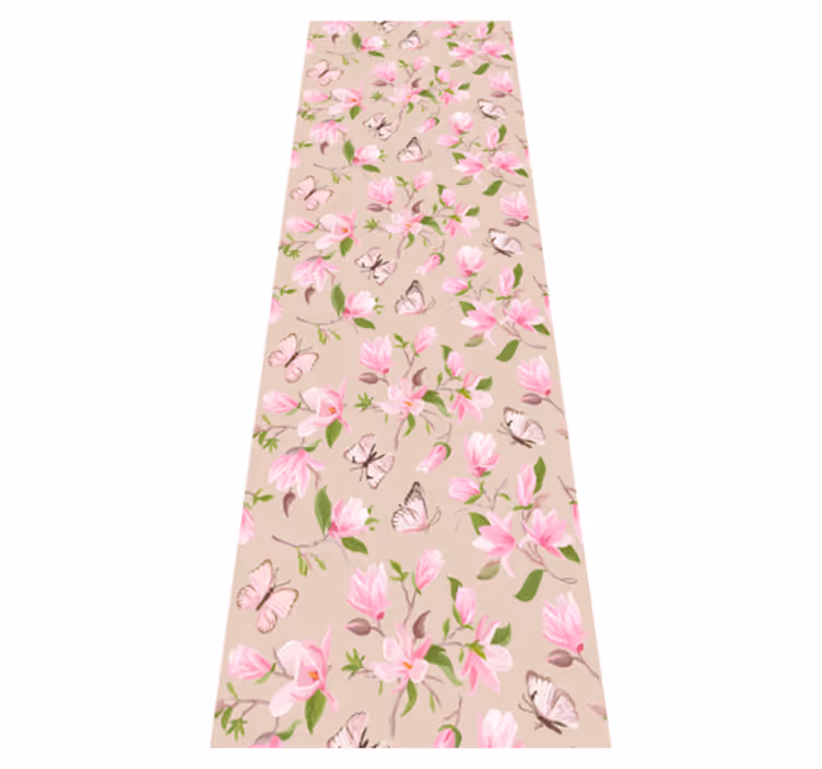 Tapete vinílico natureza design de magnólia rosa e borboleta - TenStickers