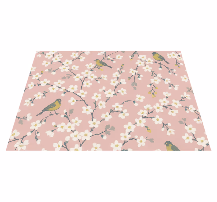 Tapete vinílico natureza pássaros do pomar rosa - TenStickers