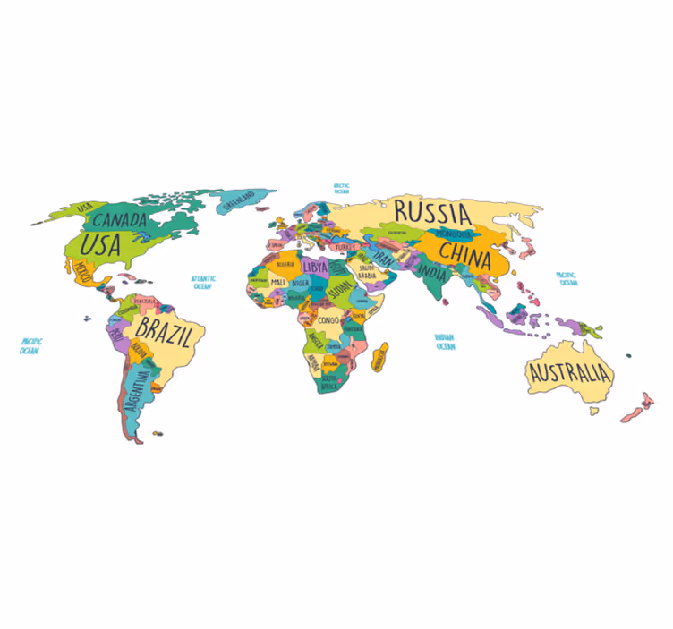 Tapete vinílico de mapa mundial mapa-múndi político - TenStickers