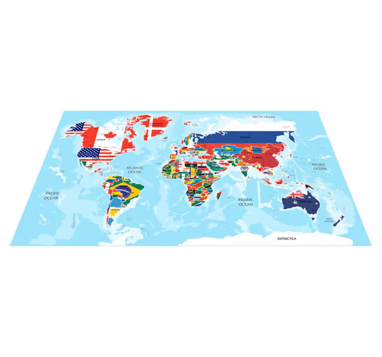 Tapete vinílico de mapa mundial com bandeiras do mundo - TenStickers