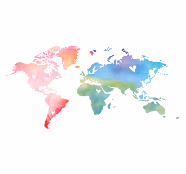 Tapete vinílico de mapa mundial textura aquarela colorida - TenStickers
