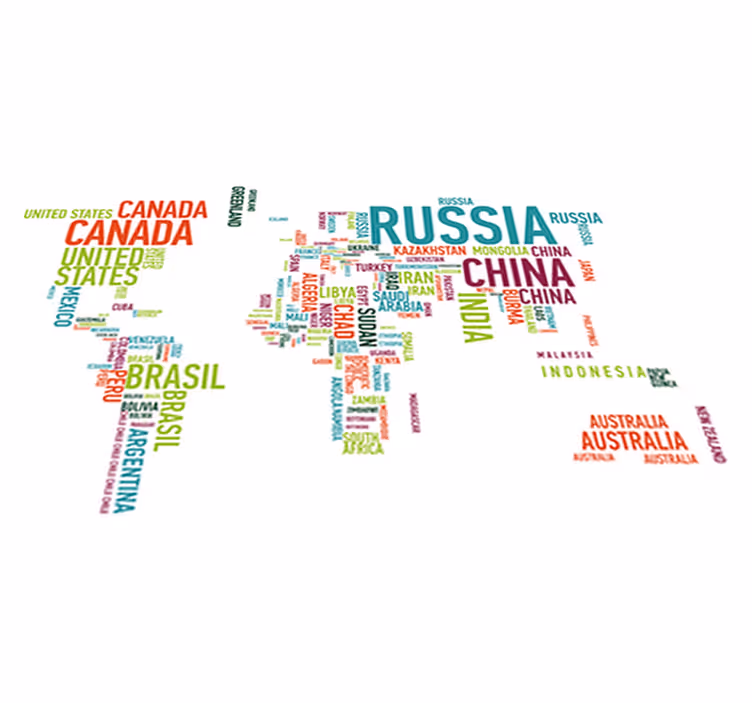 Tapete vinílico de mapa mundial com países coloridos - TenStickers