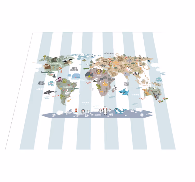 Tapete vinílico de mapa mundial e fauna - TenStickers