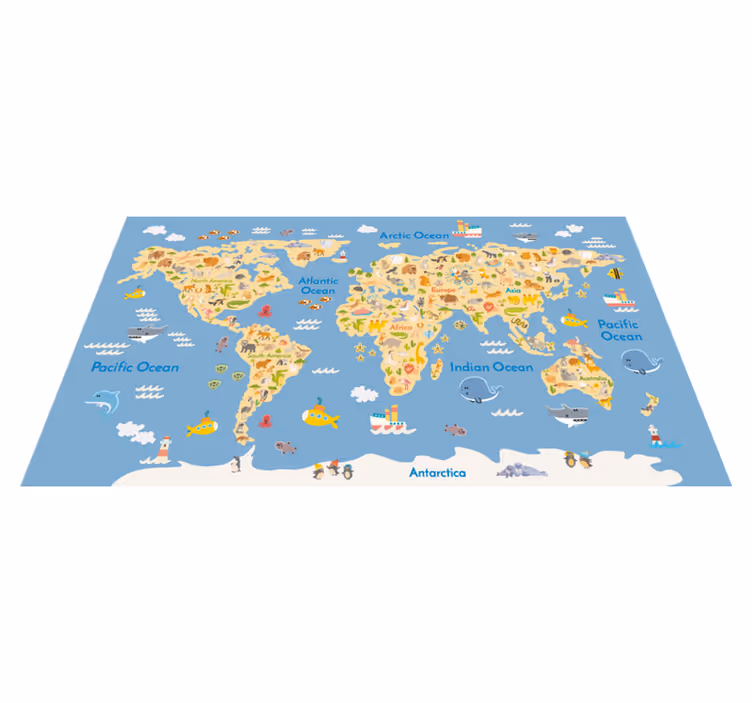 Tapete vinílico de mapa mundial para crianças em inglês - TenStickers