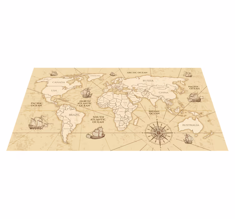 Tapete vinílico de mapa mundial mural de parede sépia - TenStickers