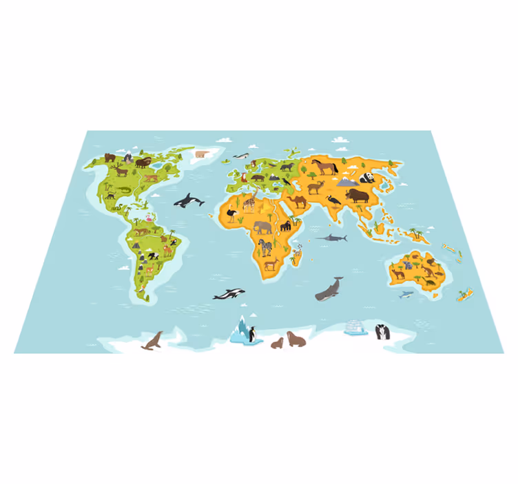 Tapete vinílico de mapa mundial fauna e flora - TenStickers