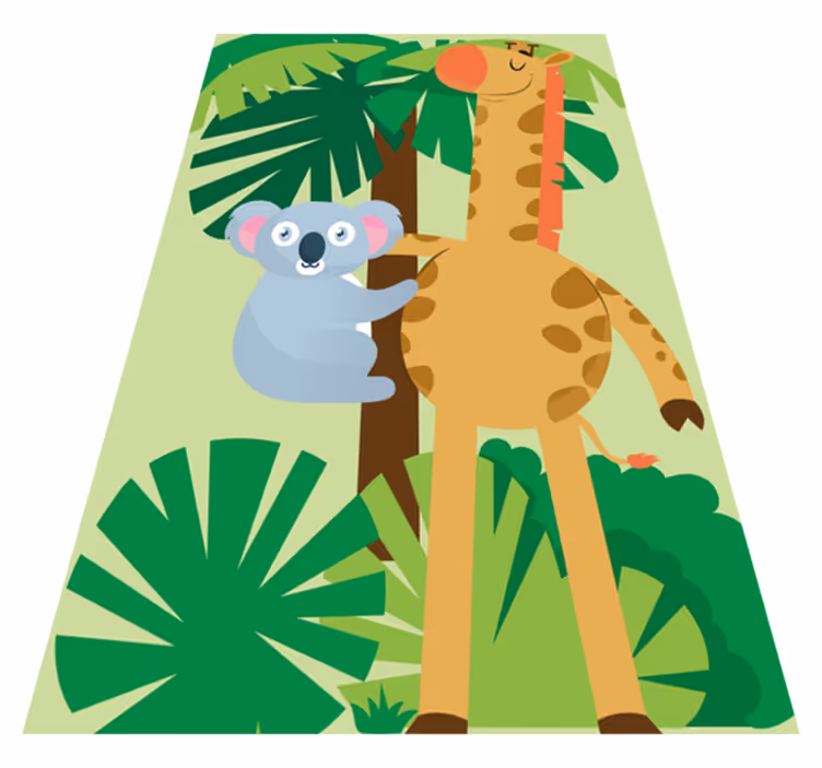 Tapete vinílico infantis koalas abraçando uma girafa - TenStickers
