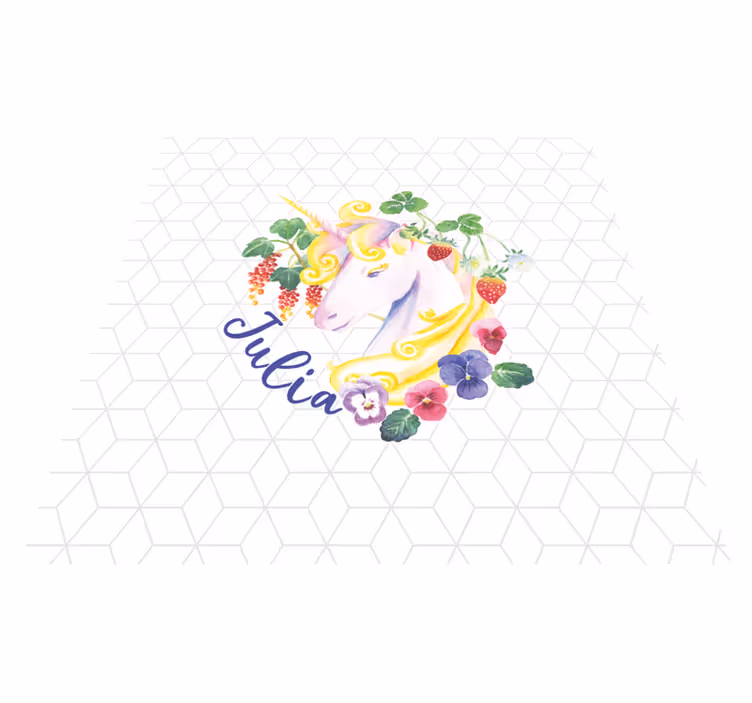 Tapete vinílico infantis cabeça de unicórnio sobre hexágonos - TenStickers