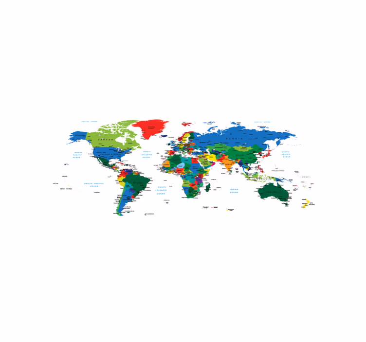 Tapete vinílico de mapa mundial cartografia política - TenStickers