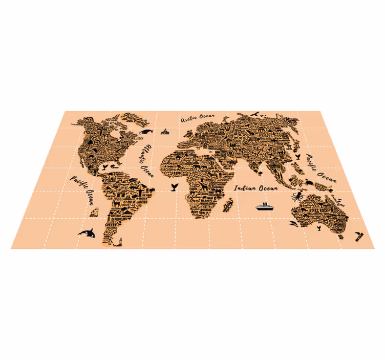 Tapete vinílico de mapa mundial cidades - TenStickers