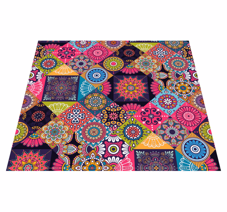 Tapete vinílico sala de estar azulejos mandala escura - TenStickers